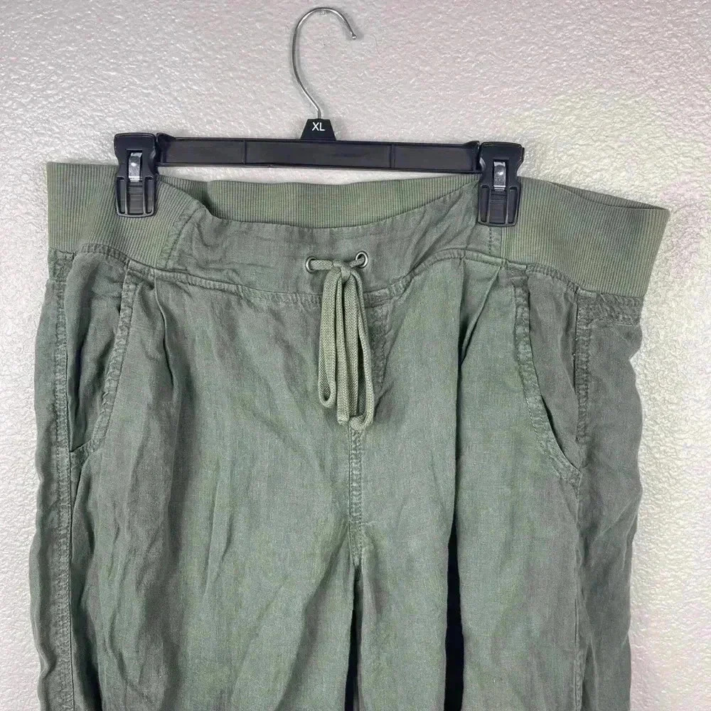 Athleta 100% Linen Reverie Jasper Green Pants Sweatpants Womens 14 Lightweight - Picture 5 of 12